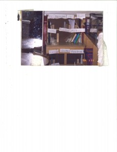 book store-labeled shelves